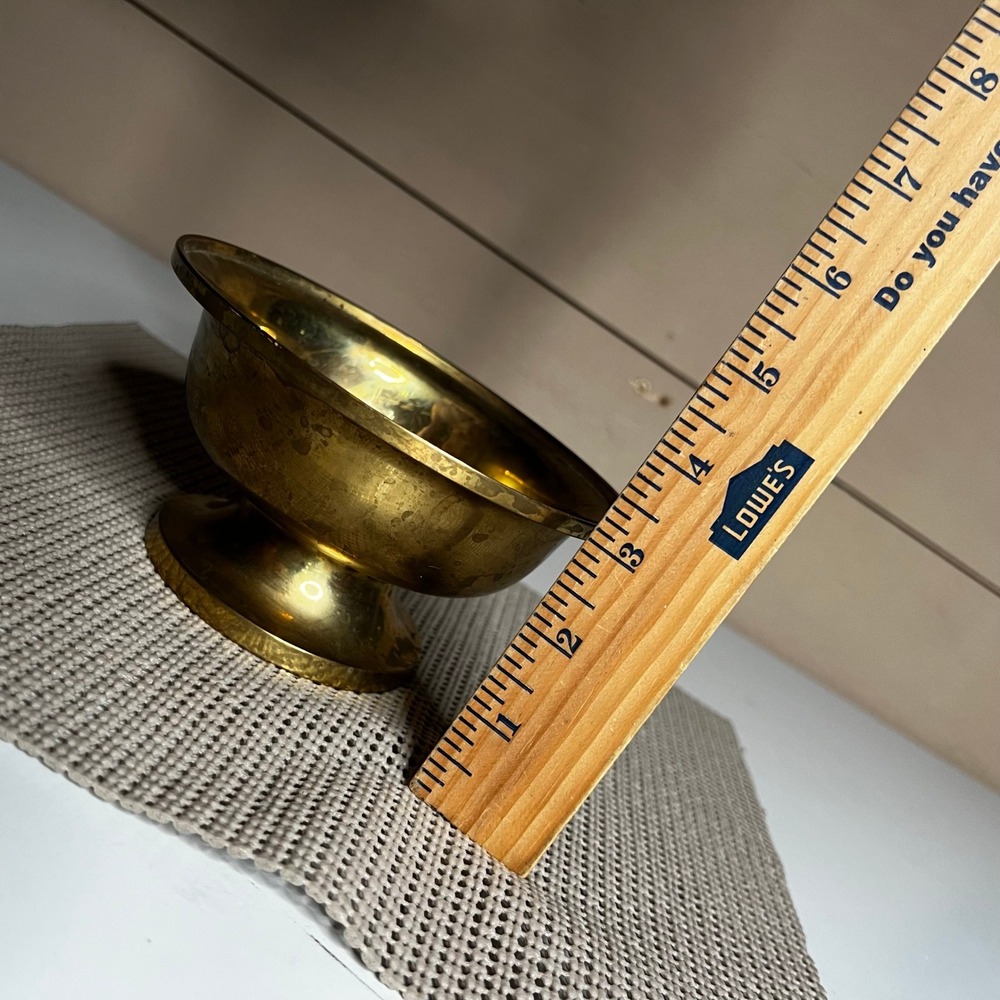Vintage Solid Brass Pedestal Bowl Made in India Footed Decorative Dish 4.5" - Picture 3 of 7